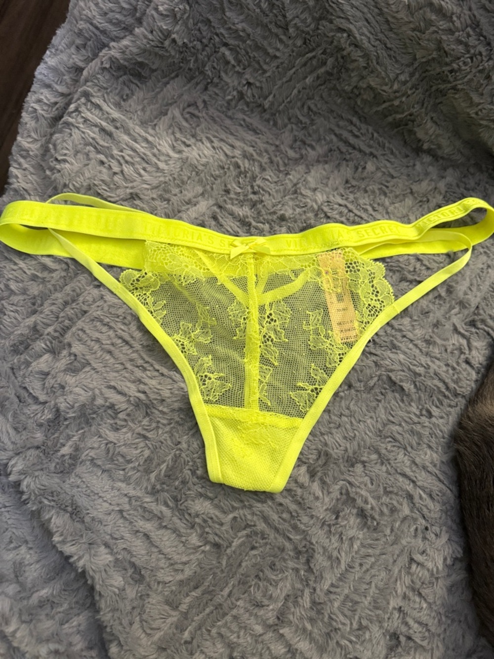 Victoria's Secret Neon Yellow Lace Thong Panty